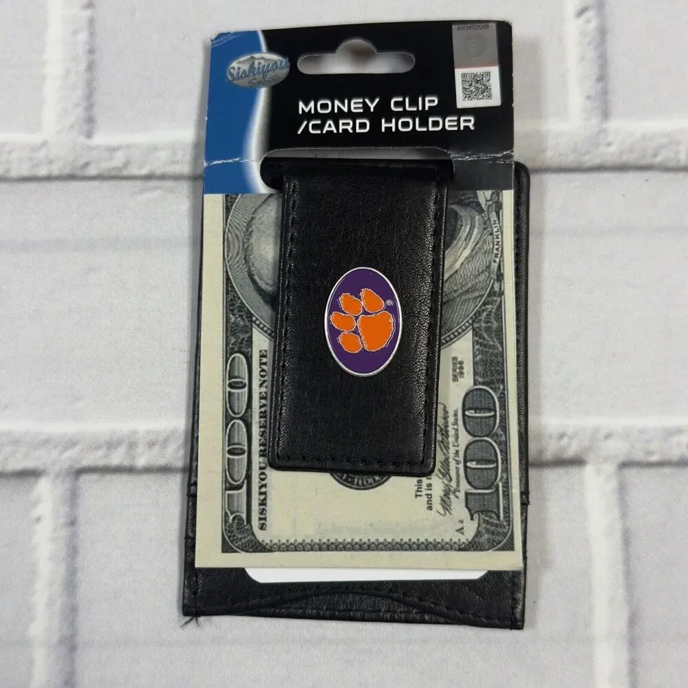 Clemson Tigers Money Clip Card & Cash Holder Fine Leather NCAA Licensed